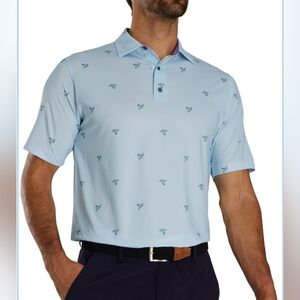 FootJoy Thistle Print Lisle Self Collar Golf Polo - Mist Size XL